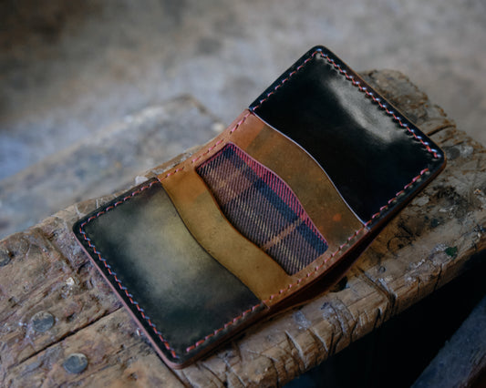 Dark Cognac Shell Cordovan Antrin Wallet with County Cavan tartan