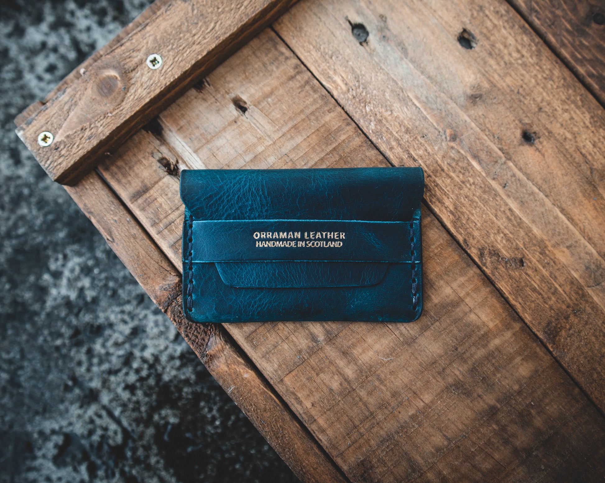 Handmade Men's Lomond Wallet - Personalised | Leather EDC Cardholder Atlantic Storm | Handcrafted in Scotland by Orraman Leather